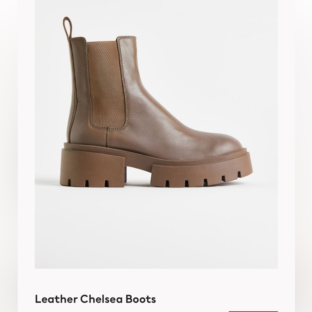 H&M Leather Chelsea Boots in Dark Beige